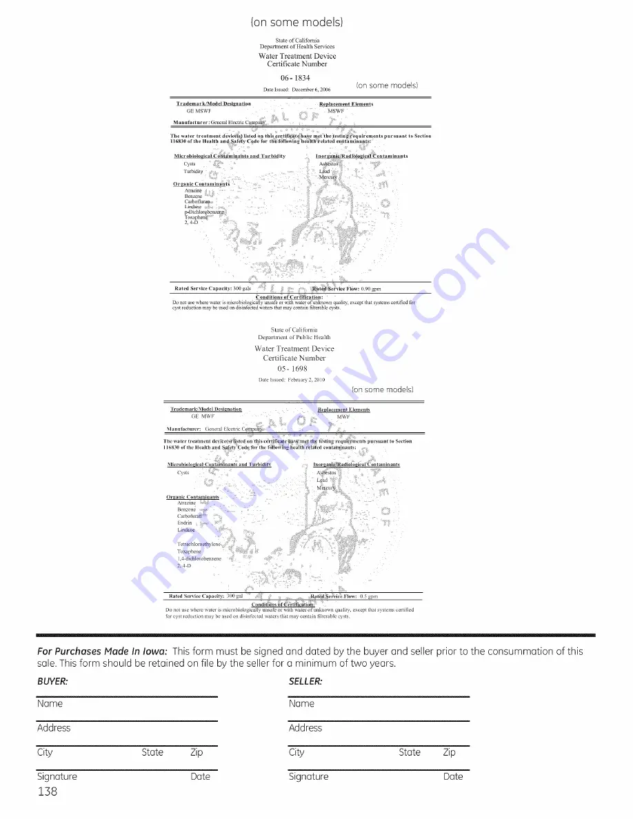 GE PSE26KSEEESS Owner'S Manual And Installation Download Page 138