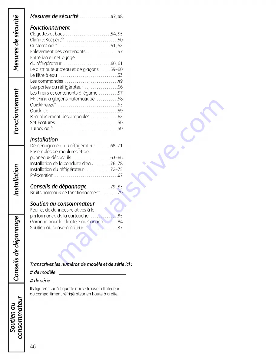 GE PSHF6TGXCDBB and Owner'S Manual And Installation Download Page 46