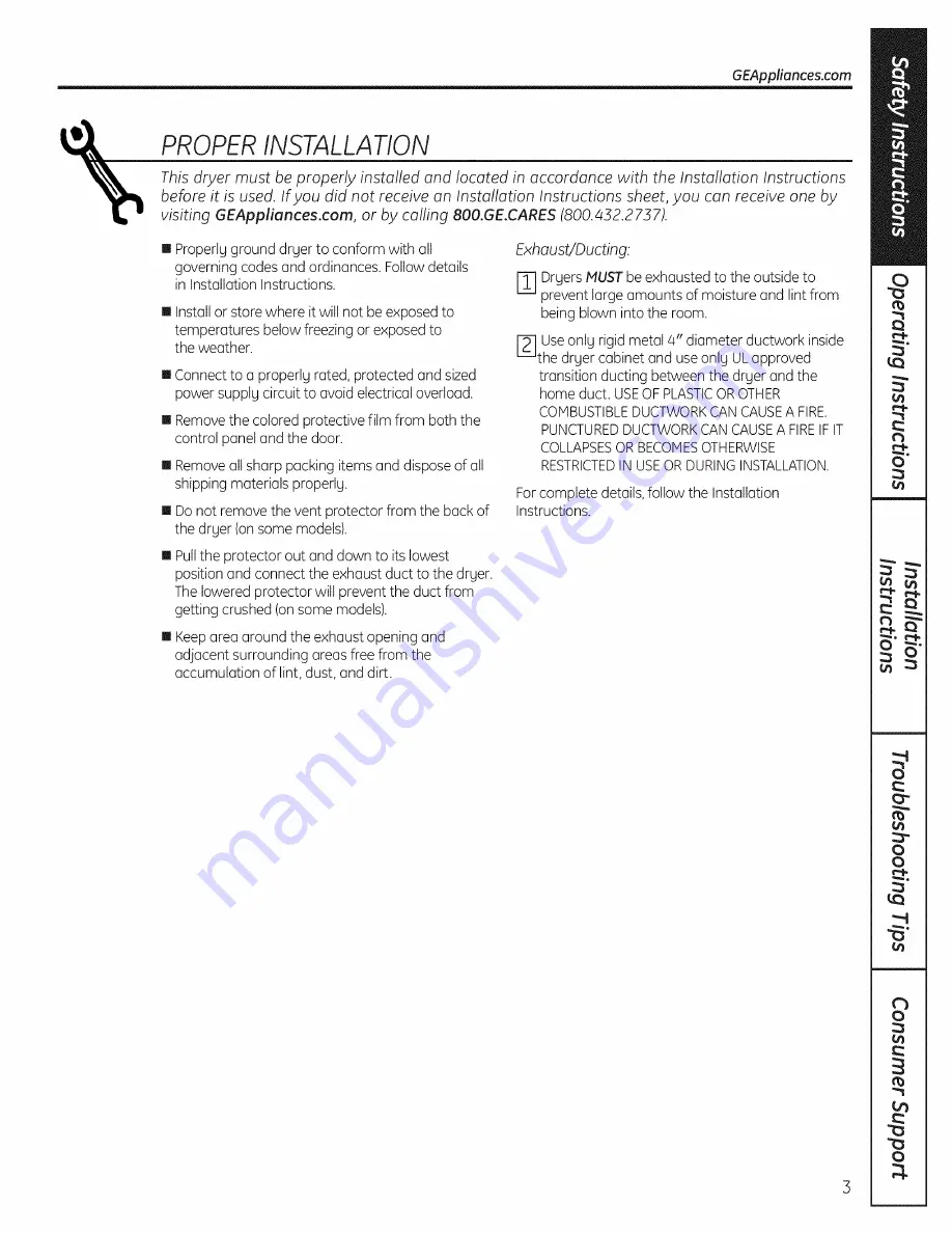 GE PTDN800EM0WW and Owner'S Manual And Installation Instructions Download Page 3