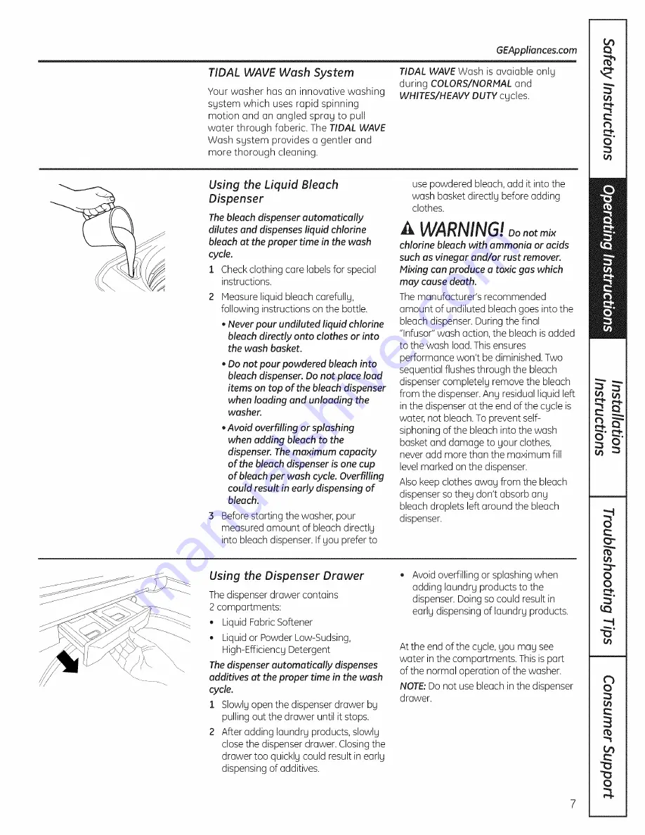 GE PTWN8050M0WW and Owner'S Manual And Installation Instructions Download Page 7