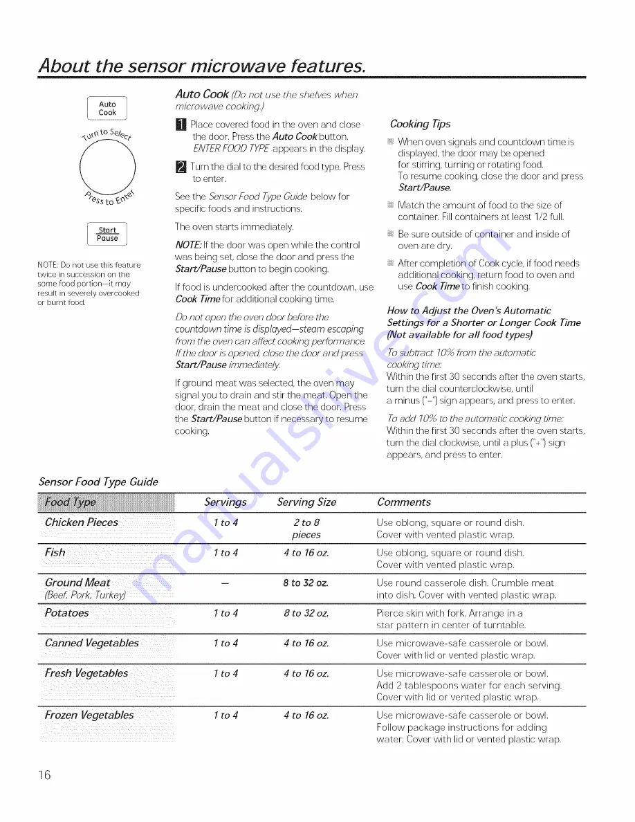 GE PVM9179DF1BB Owner'S Manual Download Page 16