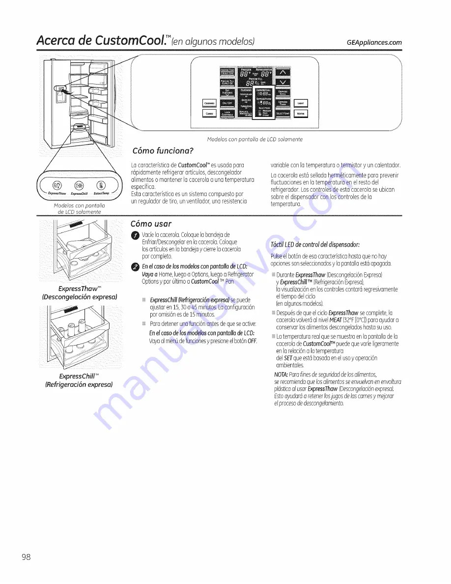 GE SIDE-BY-SIDE REFRIRATOR 22 Скачать руководство пользователя страница 98