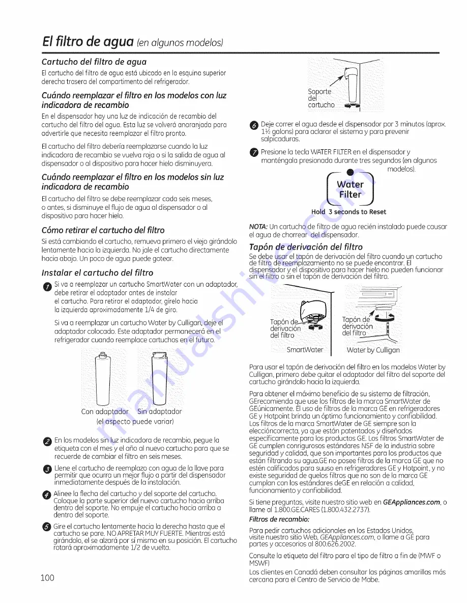 GE SIDE-BY-SIDE REFRIRATOR 22 Owners And Installation Manual Download Page 100