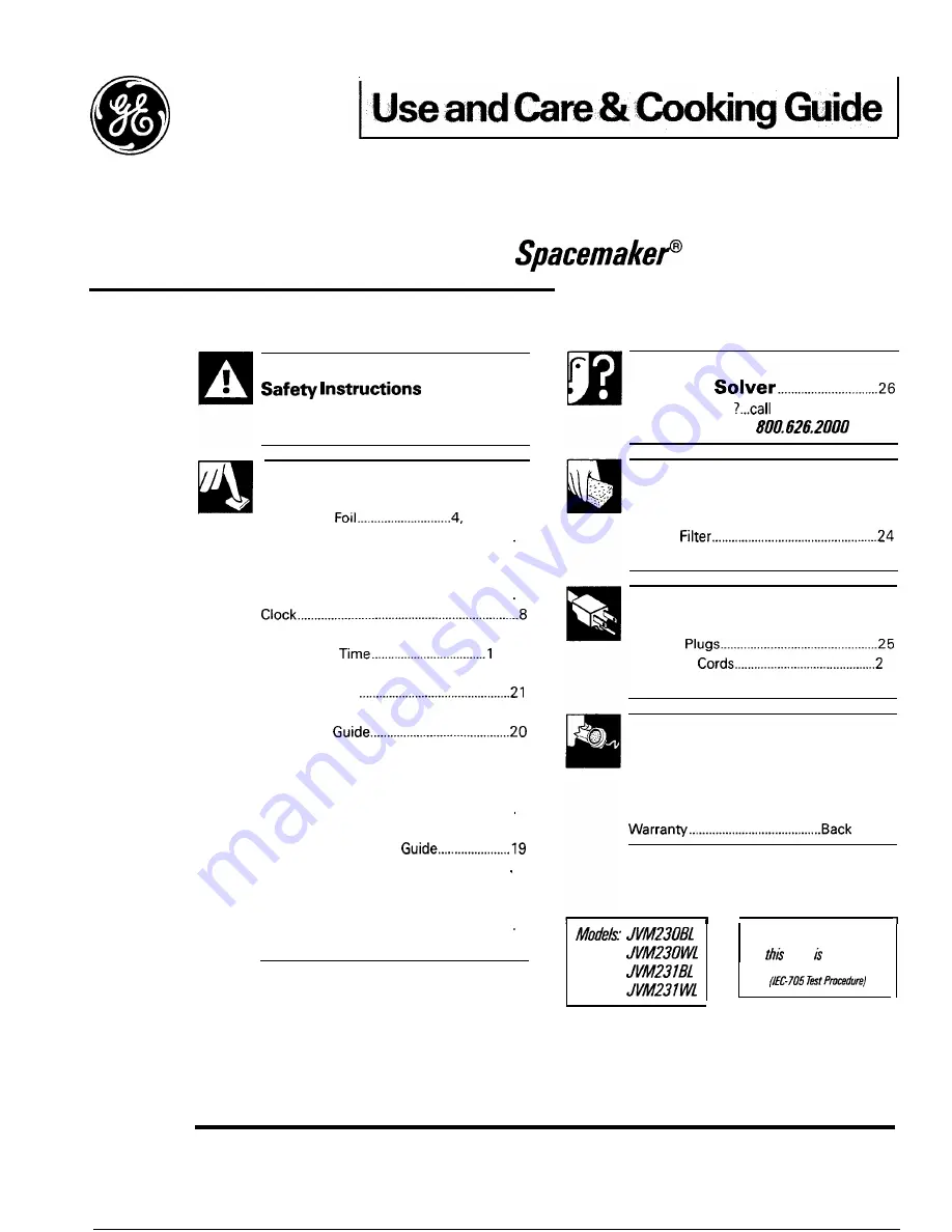 GE Spacemaker 164 D2588P188 Use And Care Manual Download Page 1