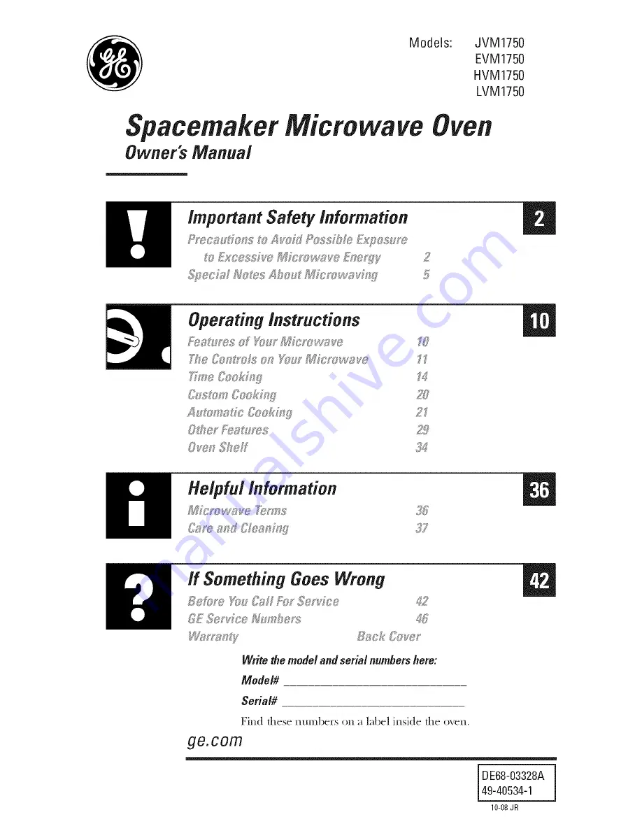 GE Spacemaker EVM1750 Owner'S Manual Download Page 49