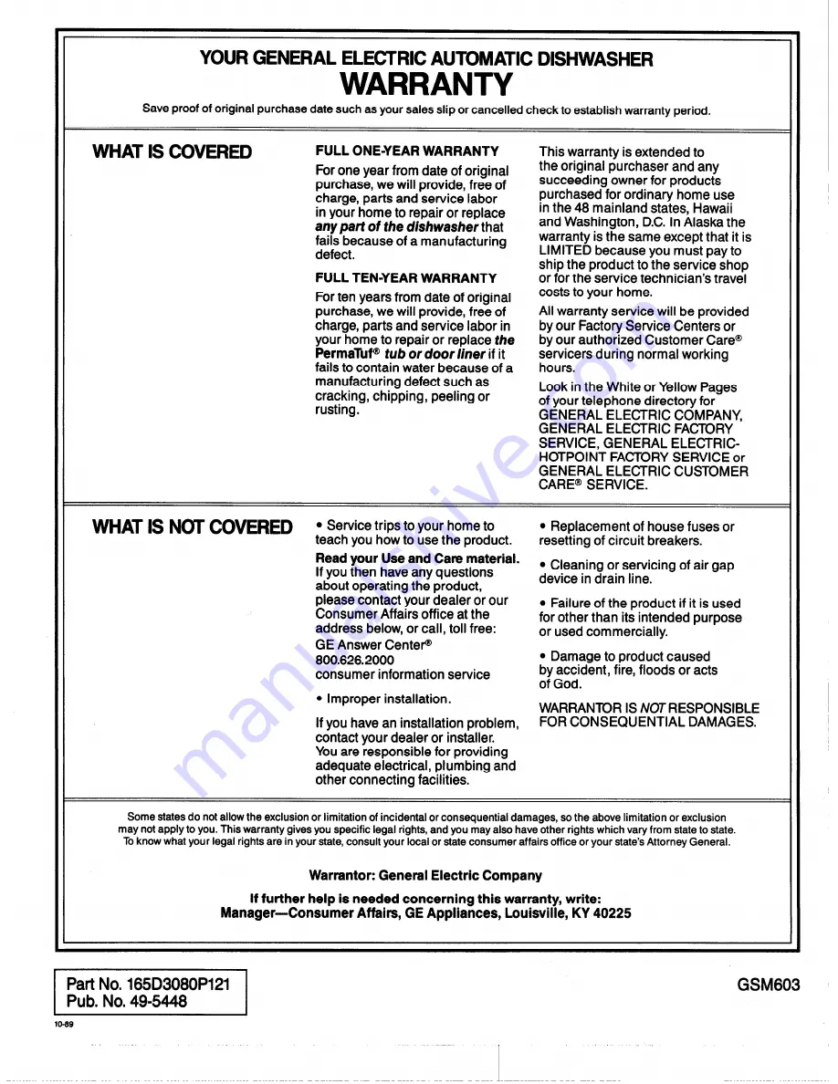 GE Spacemaker GSM603 Use And Care Manual Download Page 20