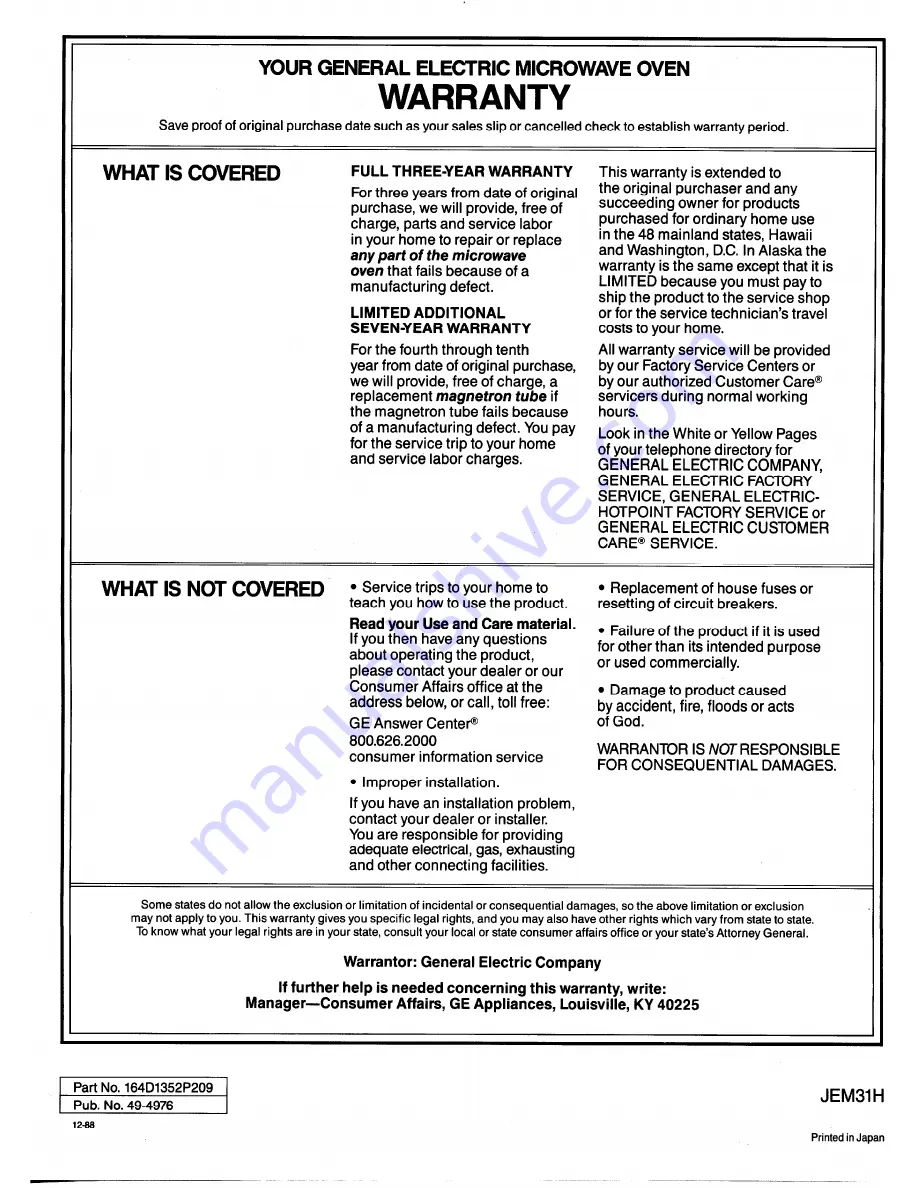 GE Spacemaker II JEM31H Use And Care Manual Download Page 27