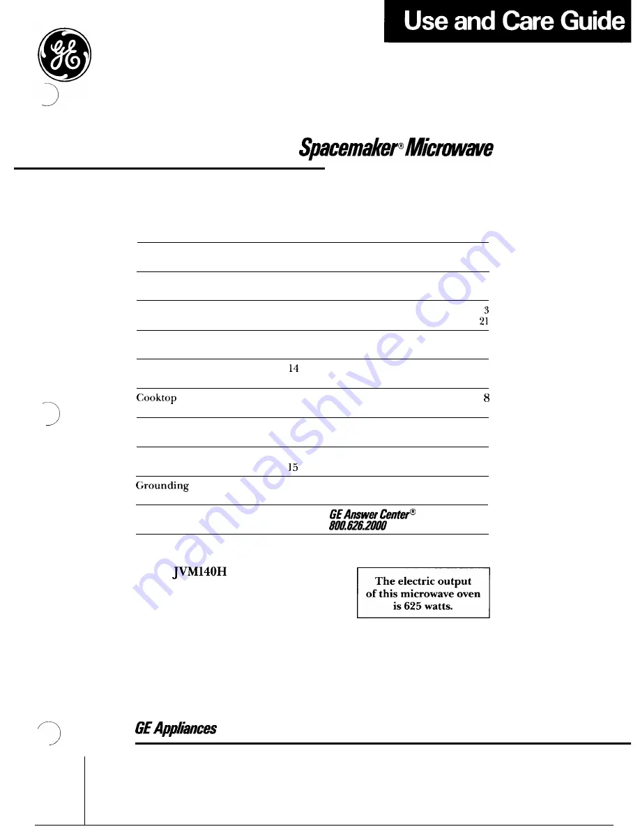 GE Spacemaker JVM140H Use And Care Manual Download Page 1