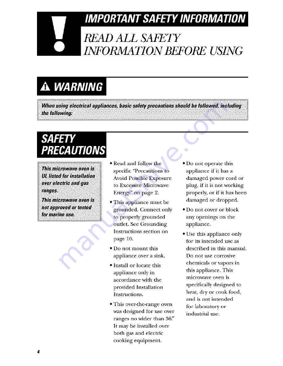 GE Spacemaker JVM1650 Owner'S Manual Download Page 4