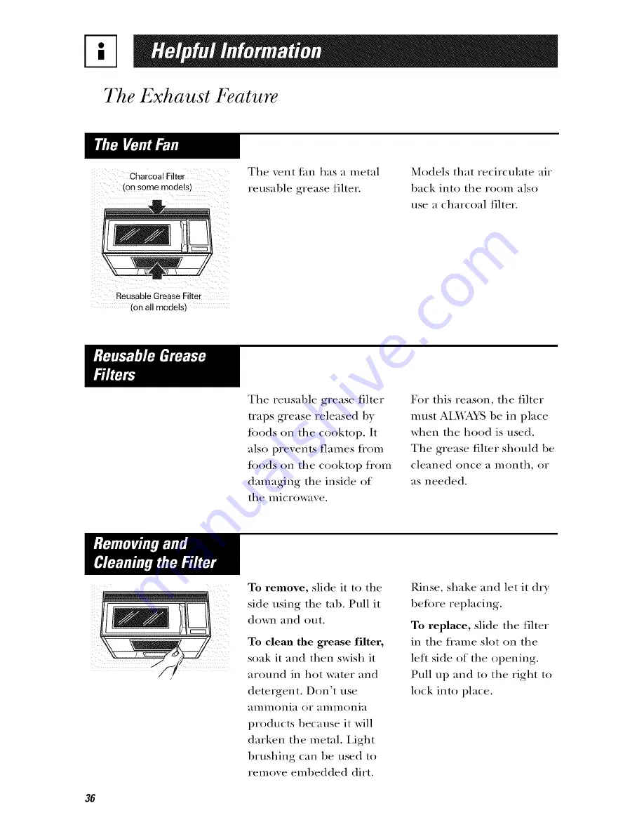 GE SpacemakerXL JVM1410 Owner'S Manual Download Page 36