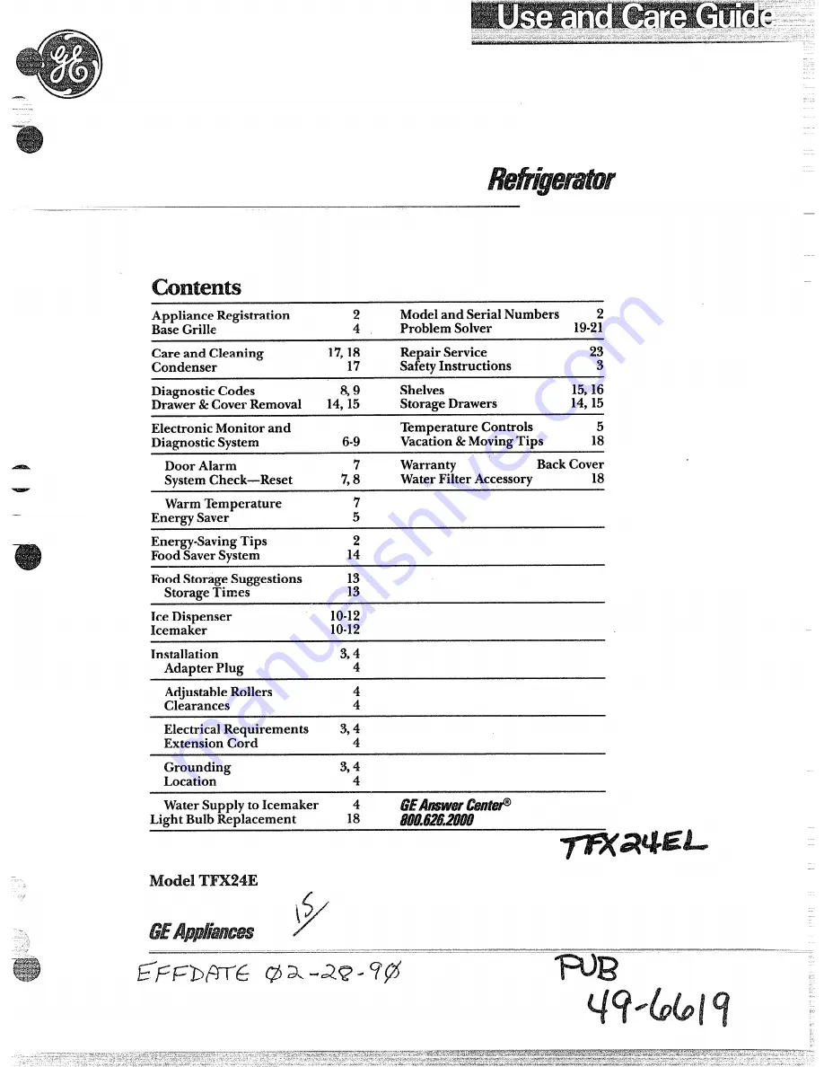 GE TDX24E Use And Care Manual Download Page 1