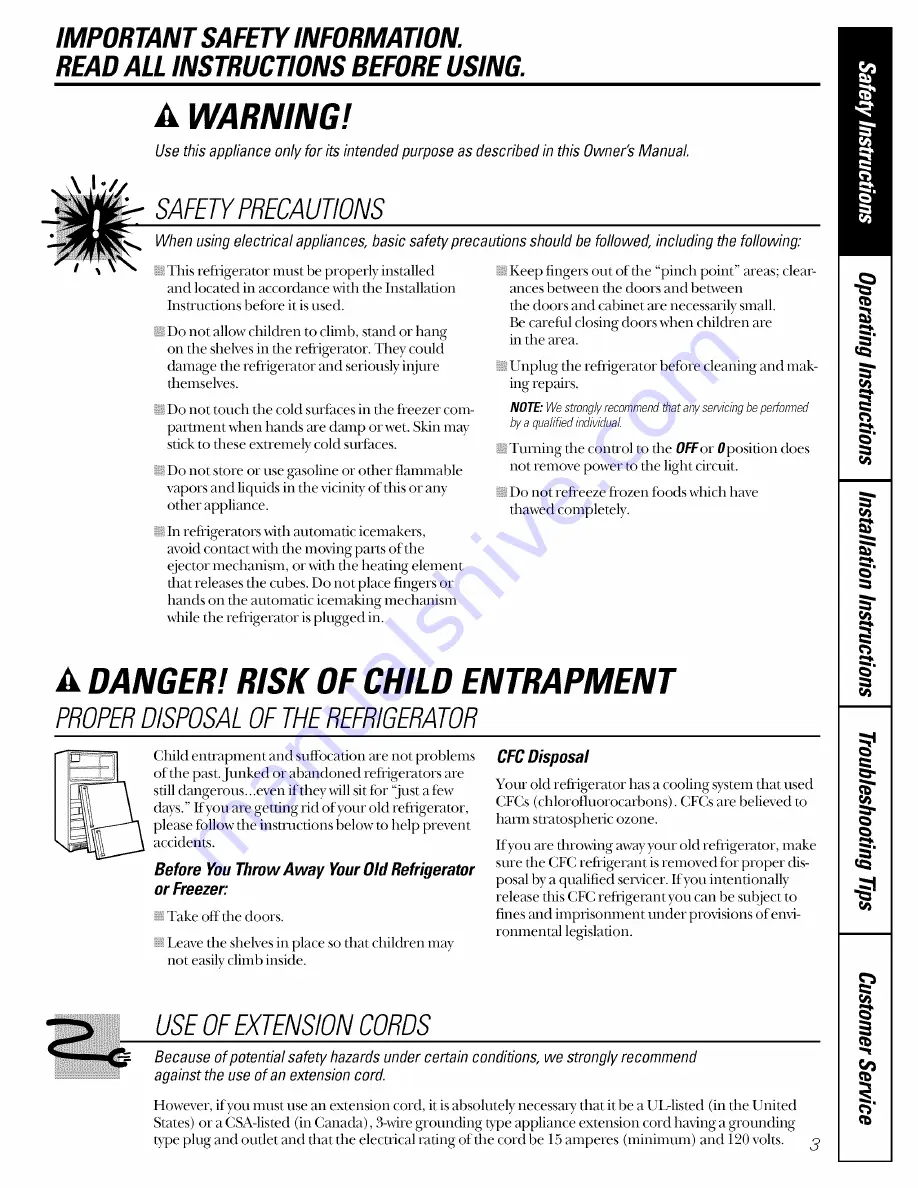 GE TFX25PRB Owner'S Manual Download Page 3