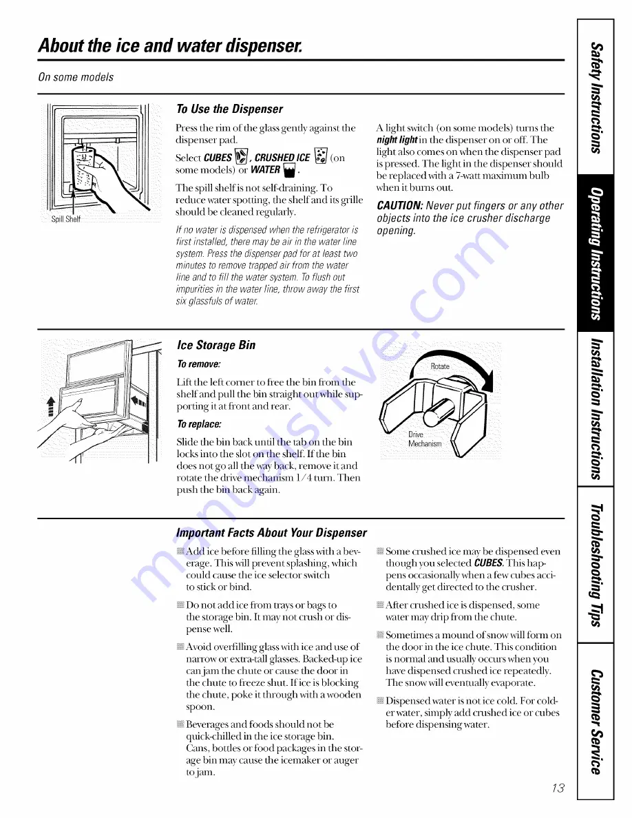 GE TFX25PRB Owner'S Manual Download Page 13