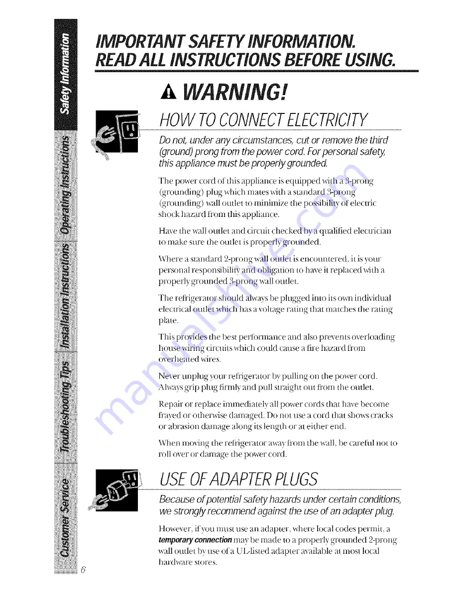 GE TFX27PFX Owner'S Manual Download Page 6