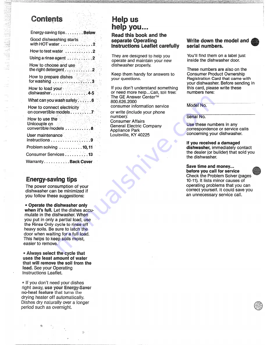 GE Triton XL GSD6610K01WW Use And Care Manual Download Page 2