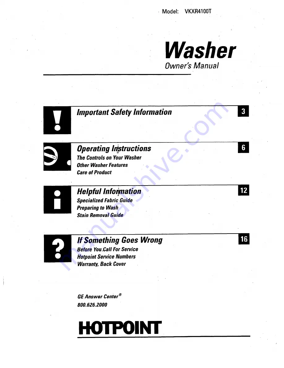 GE VKXR4100T Owner'S Manual Download Page 1