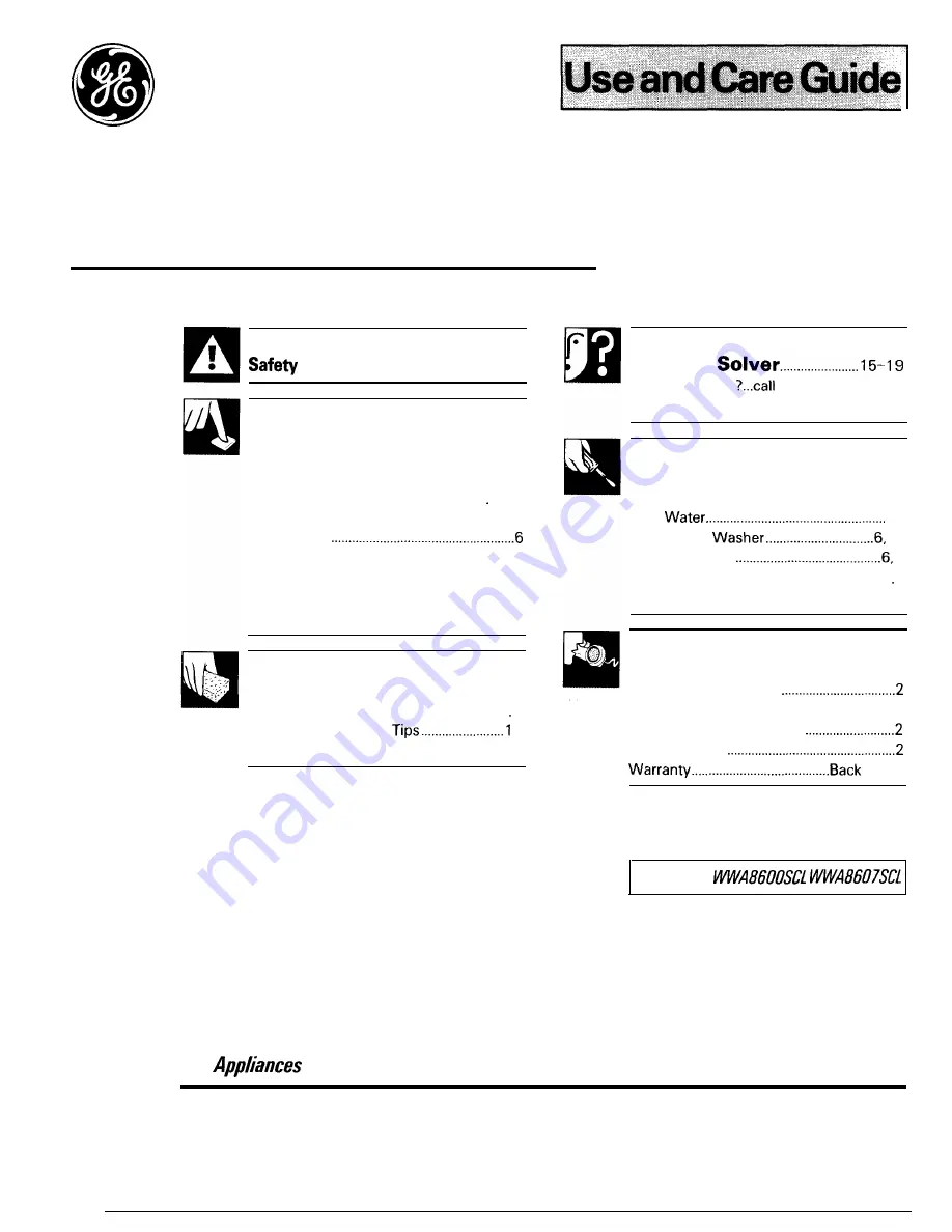 GE WA8600SCL Use And Care Manual Download Page 1