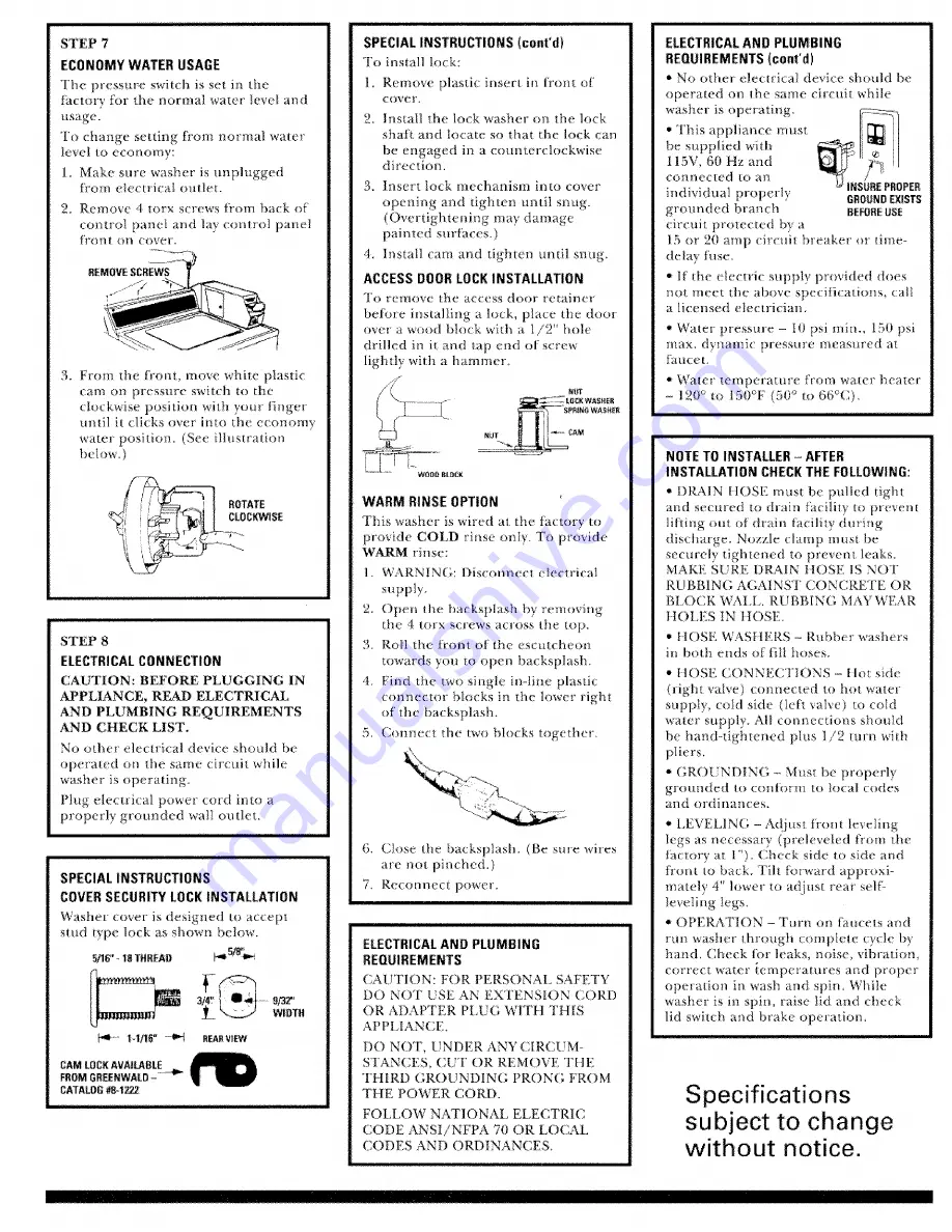 GE WCCB1030D1KC Warranty Installation Instructions Manual Download Page 3