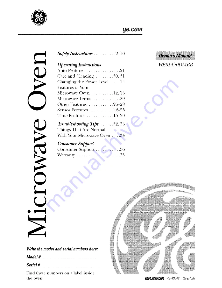 GE WES1450DMBB Owner'S Manual Download Page 1