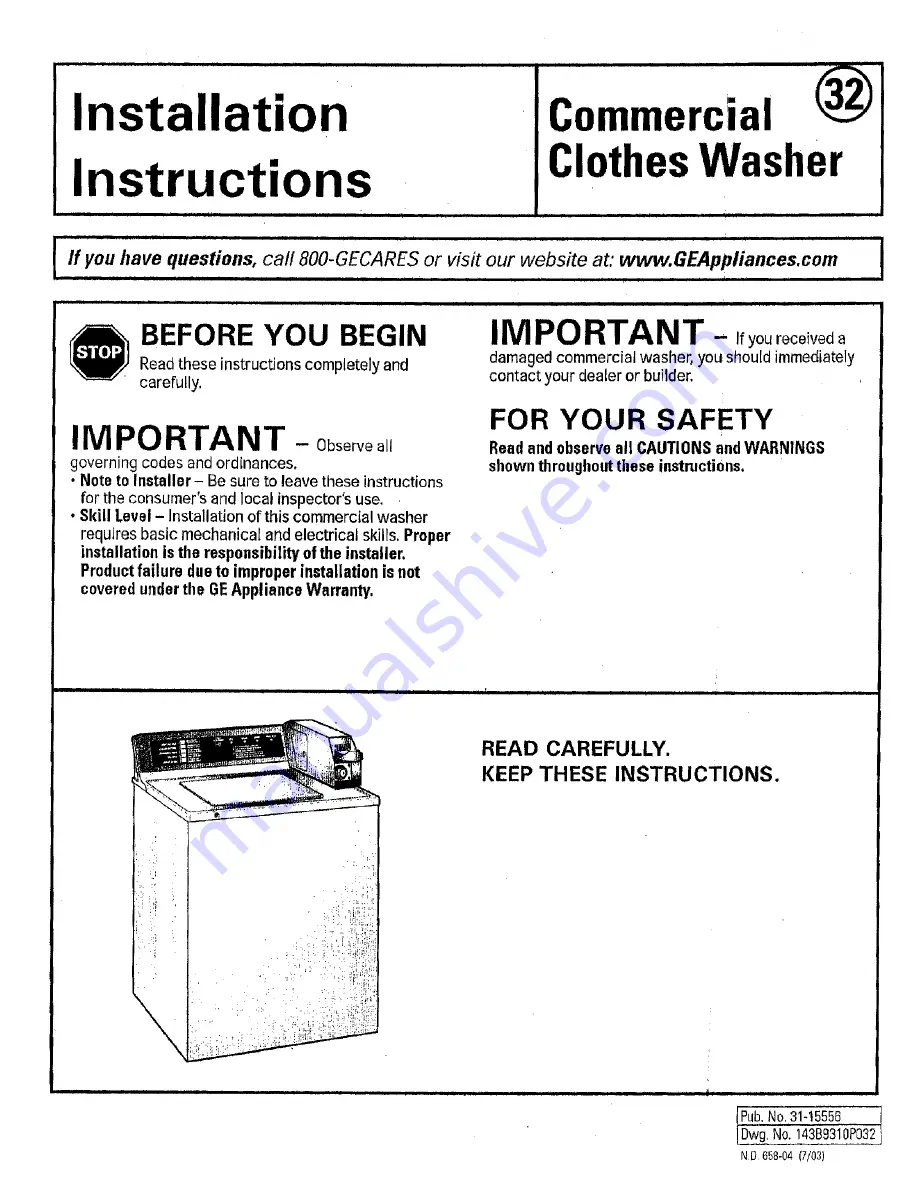 GE WNRD2050D1WC Installation Instructions Manual Download Page 1