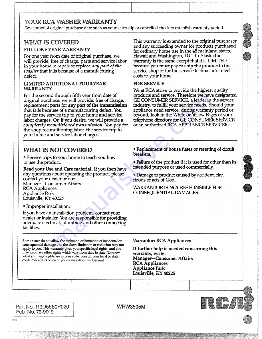 GE WRW3505MAL Use And Care Manual Download Page 24