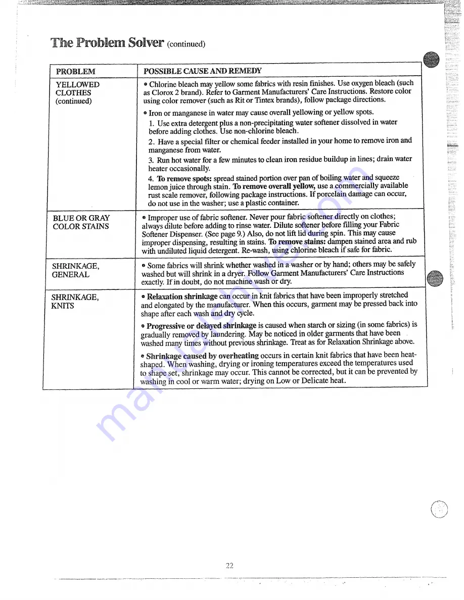 GE WW.M887M Use And Care Manual Download Page 22