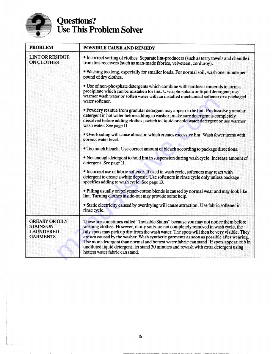 GE WWA3100G Use And Care Manual Download Page 16