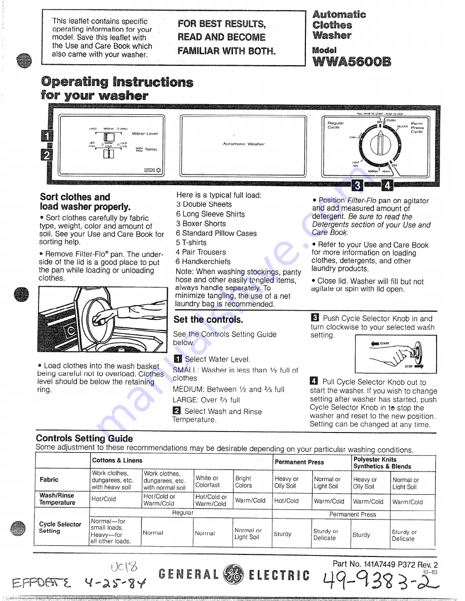 GE WWA5600B Operating Instructions Download Page 1