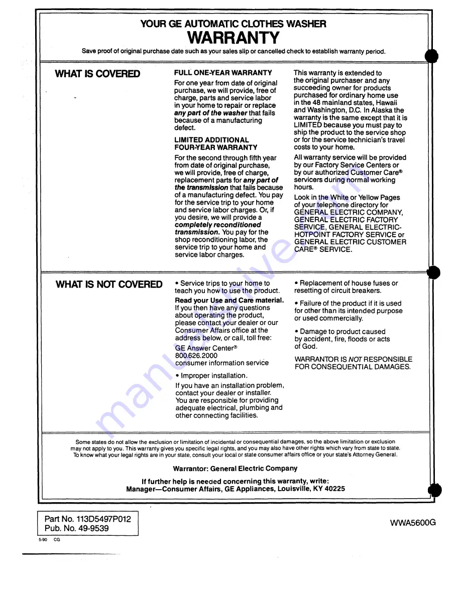 GE WWA5600G Use And Care Manual Download Page 25