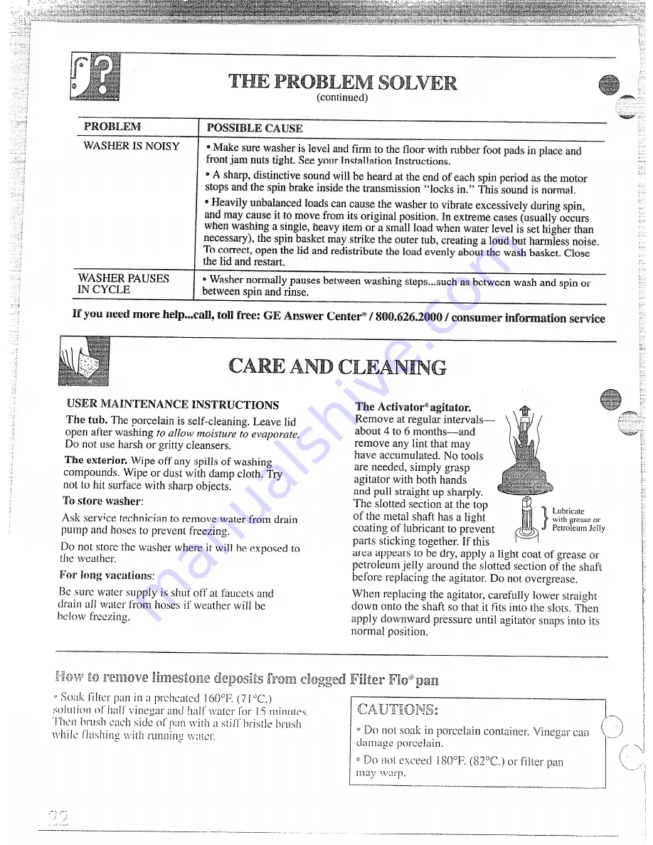 GE WWA5710M Use And Care Manual Download Page 22