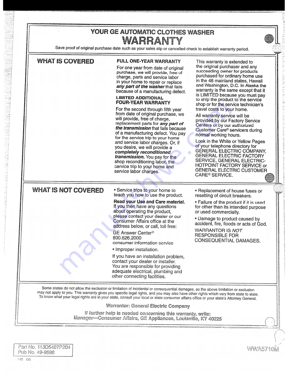 GE WWA5710M Use And Care Manual Download Page 24