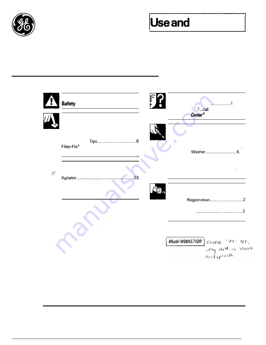 GE WWA5710R Use And Care Manual Download Page 1