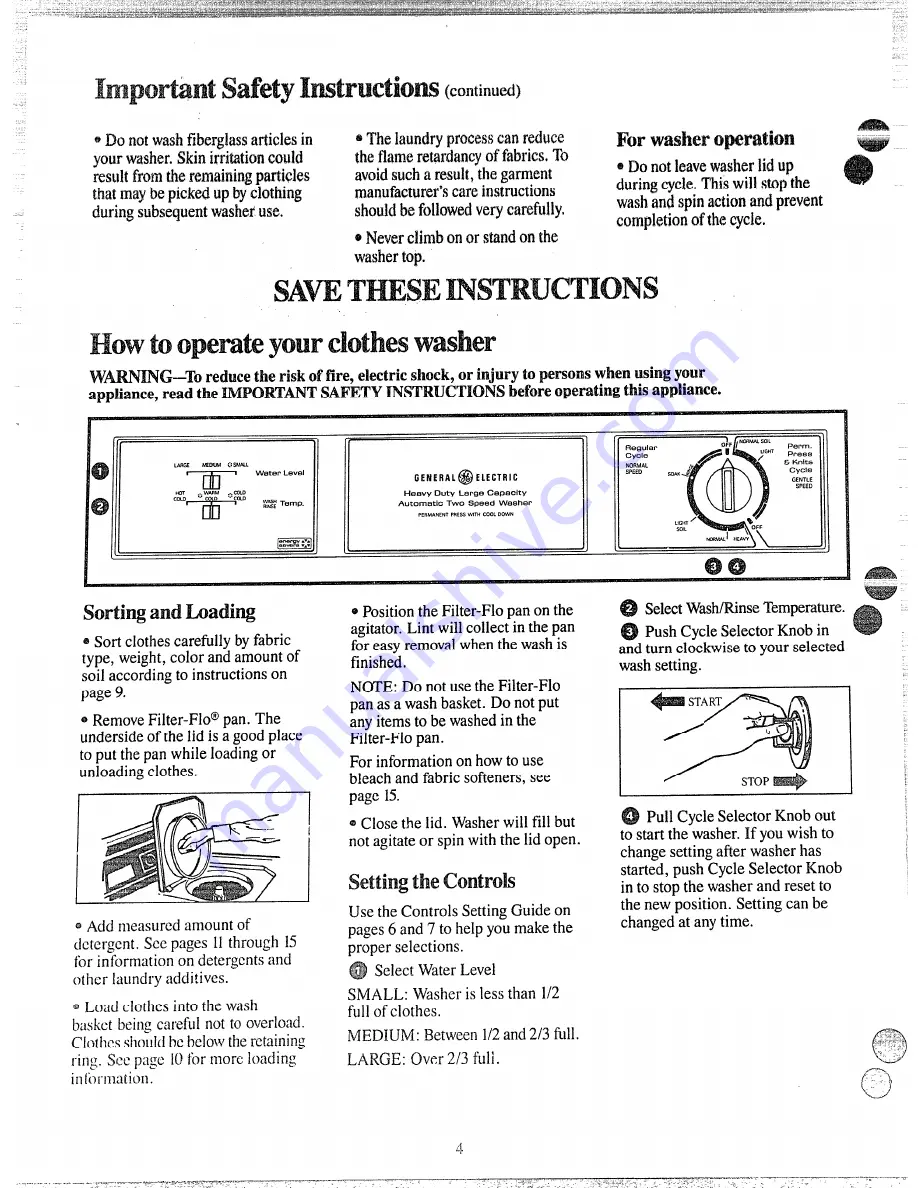 GE WWA7010G Use And Care Manual Download Page 4