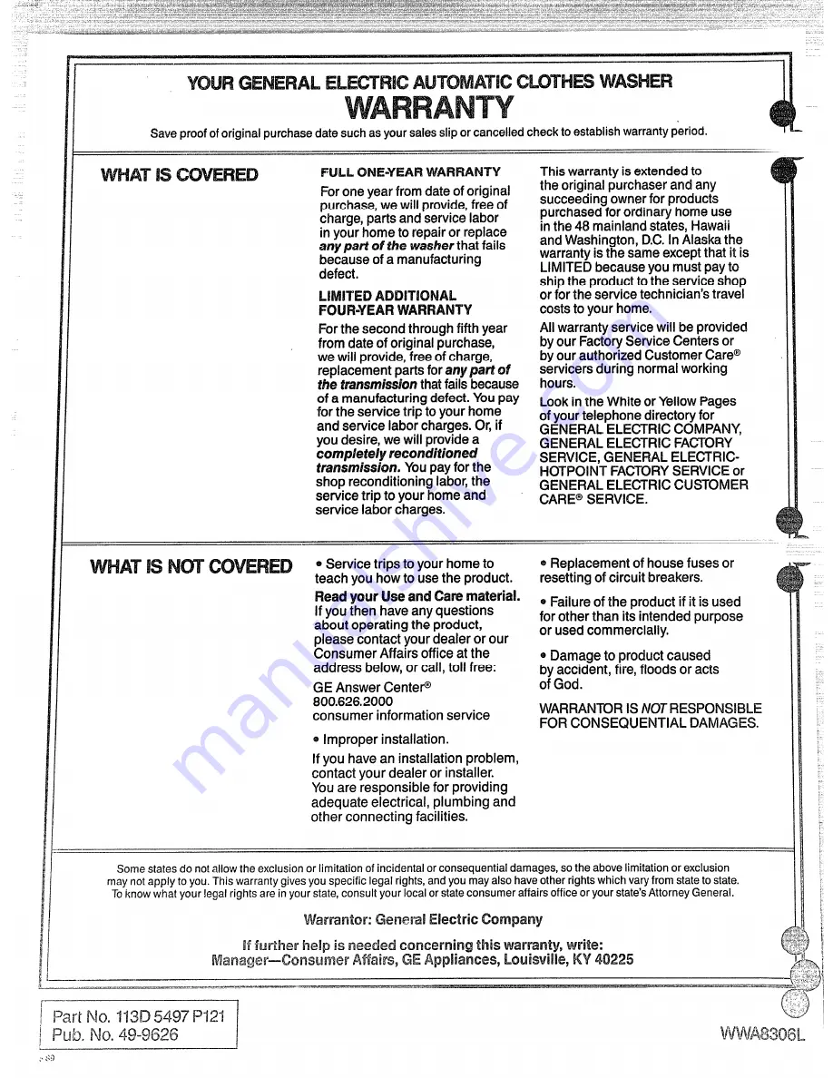 GE WWA8306L Use And Care Manual Download Page 28