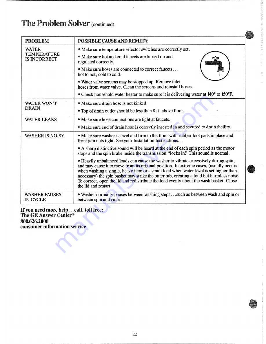 GE WWA8314V Use And Care Manual Download Page 22