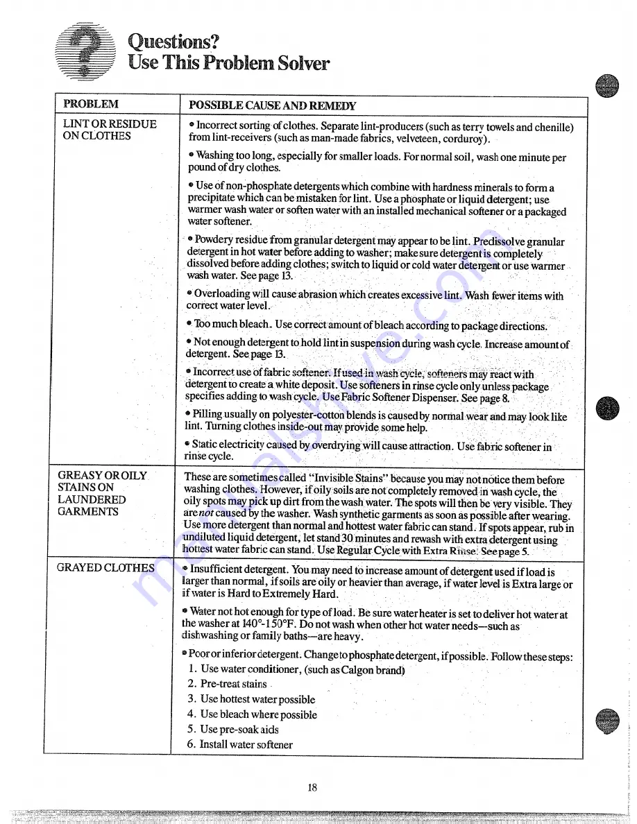 GE WWA8320B Use And Care Manual Download Page 18