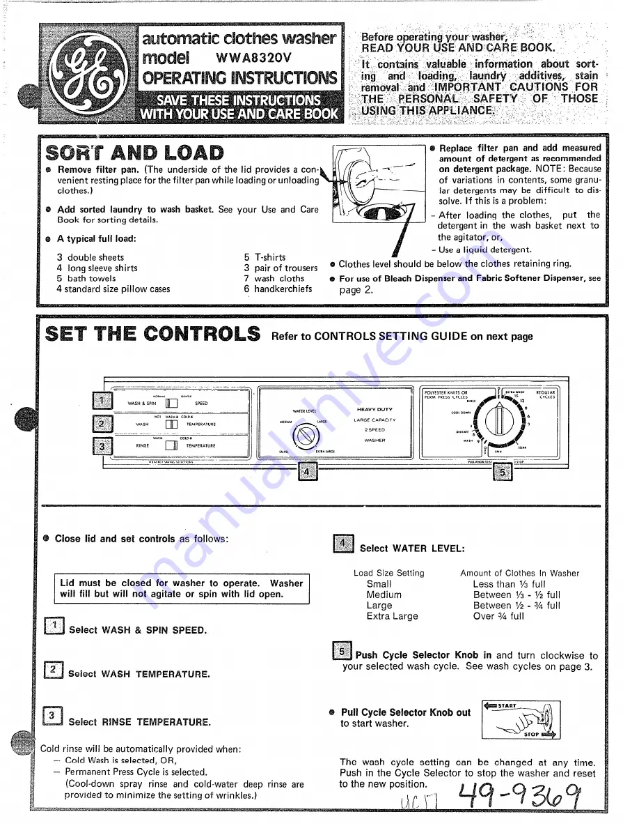 GE WWA8320V Operating Instructions Download Page 1