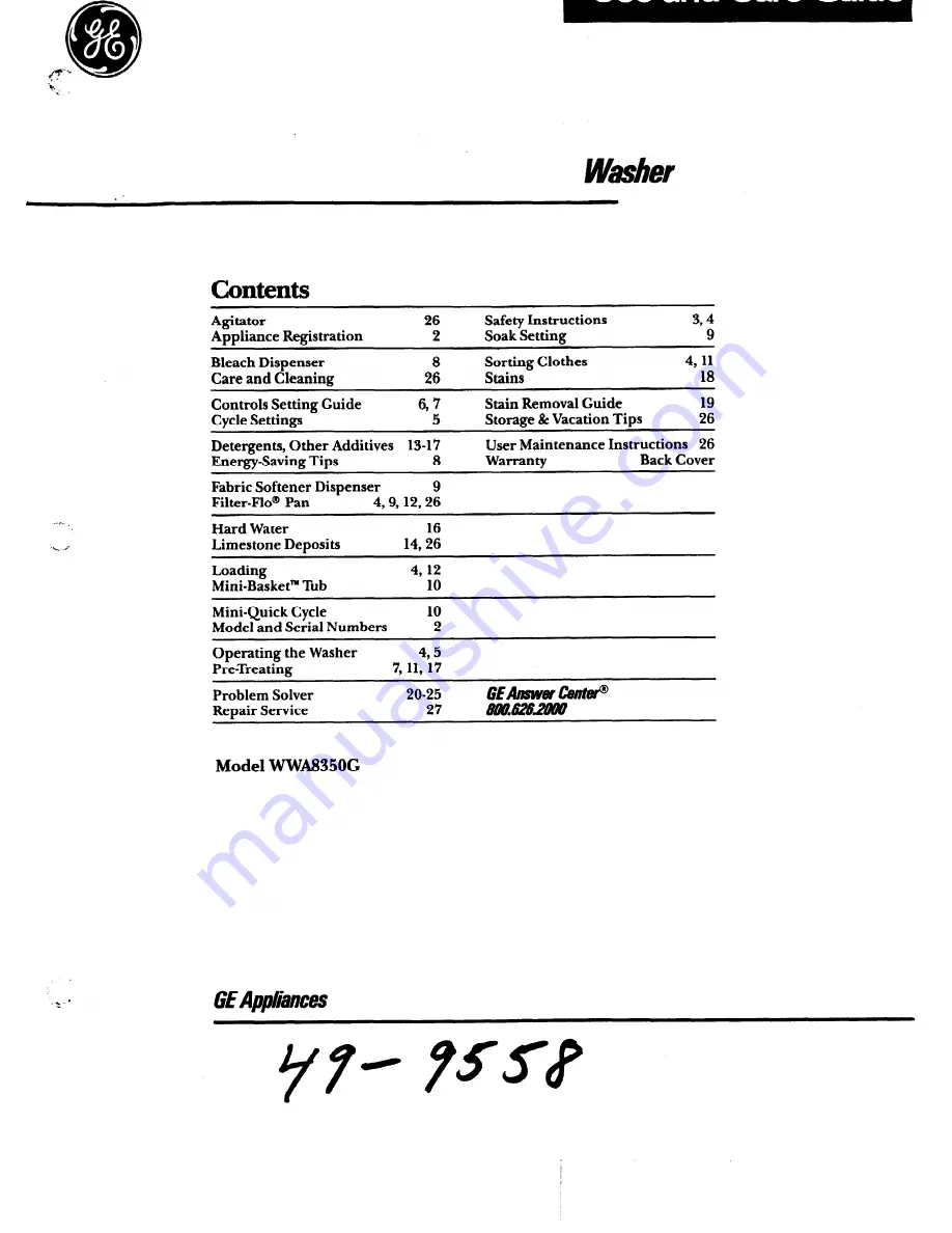 GE WWA8350C Скачать руководство пользователя страница 1