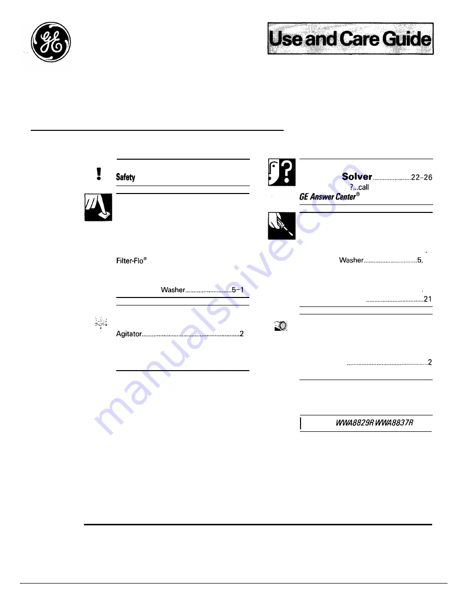 GE WWA8829R Use And Care Manual Download Page 1