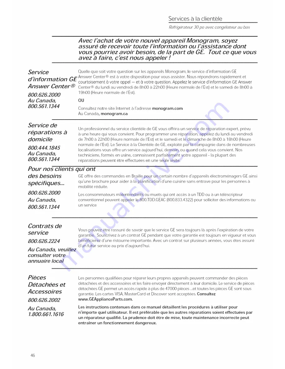 GE ZIC30GNHAII Owner'S Manual Download Page 46