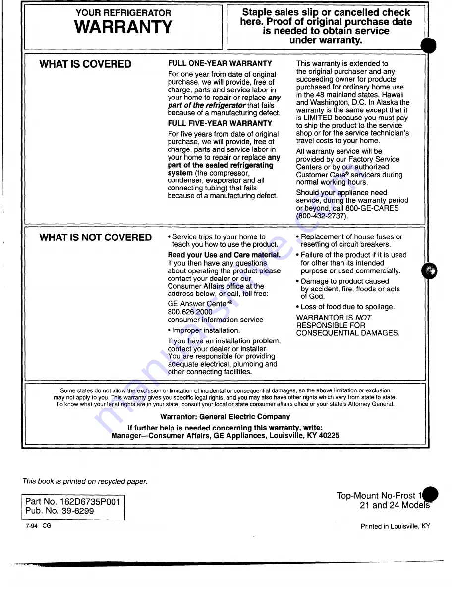 GEAppliances 18 Use And Care Manual Download Page 24