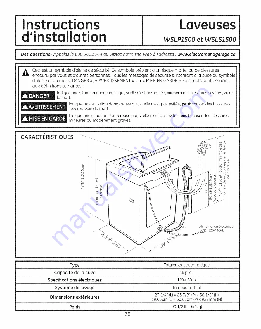 GEAppliances WSLP1500 Скачать руководство пользователя страница 38