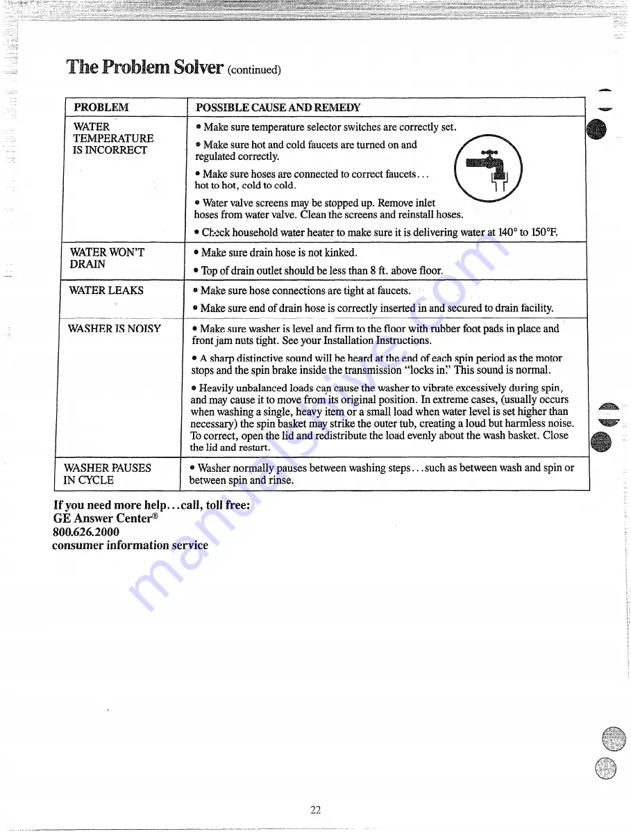 GEAppliances WWA8318L User And Care Manual Download Page 22