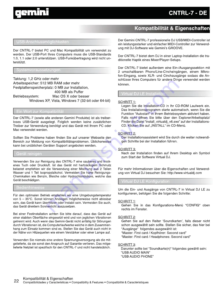 Gemini CNTRL-7 Operation Manual Download Page 22