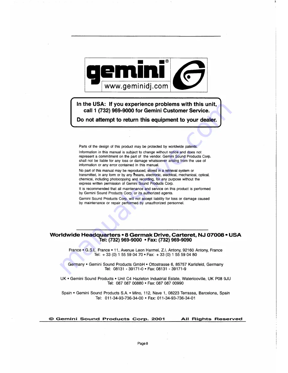 Gemini PMX-350 Operation Manual Download Page 8