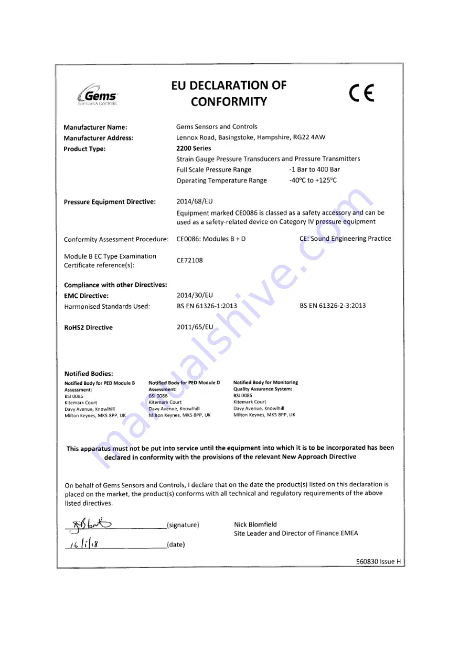 Gems 2200 Series Operating & Installation Instructions Manual Download Page 6