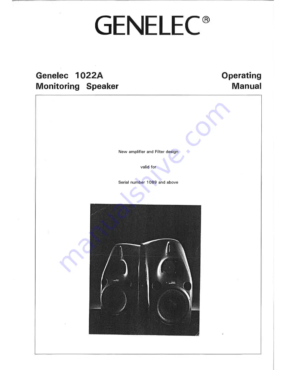 Genelec 1022A Operating Manual Download Page 1