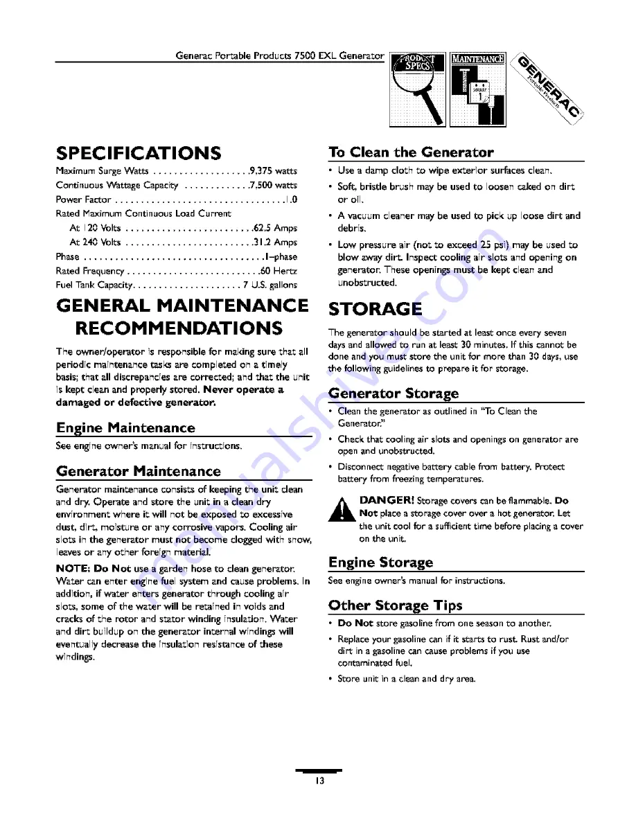 Generac Portable Products 1315-0 Скачать руководство пользователя страница 13