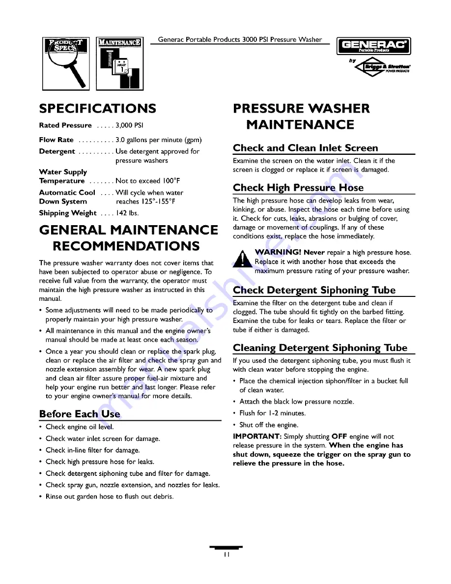 Generac Portable Products 1539-0 Owner'S Manual Download Page 11