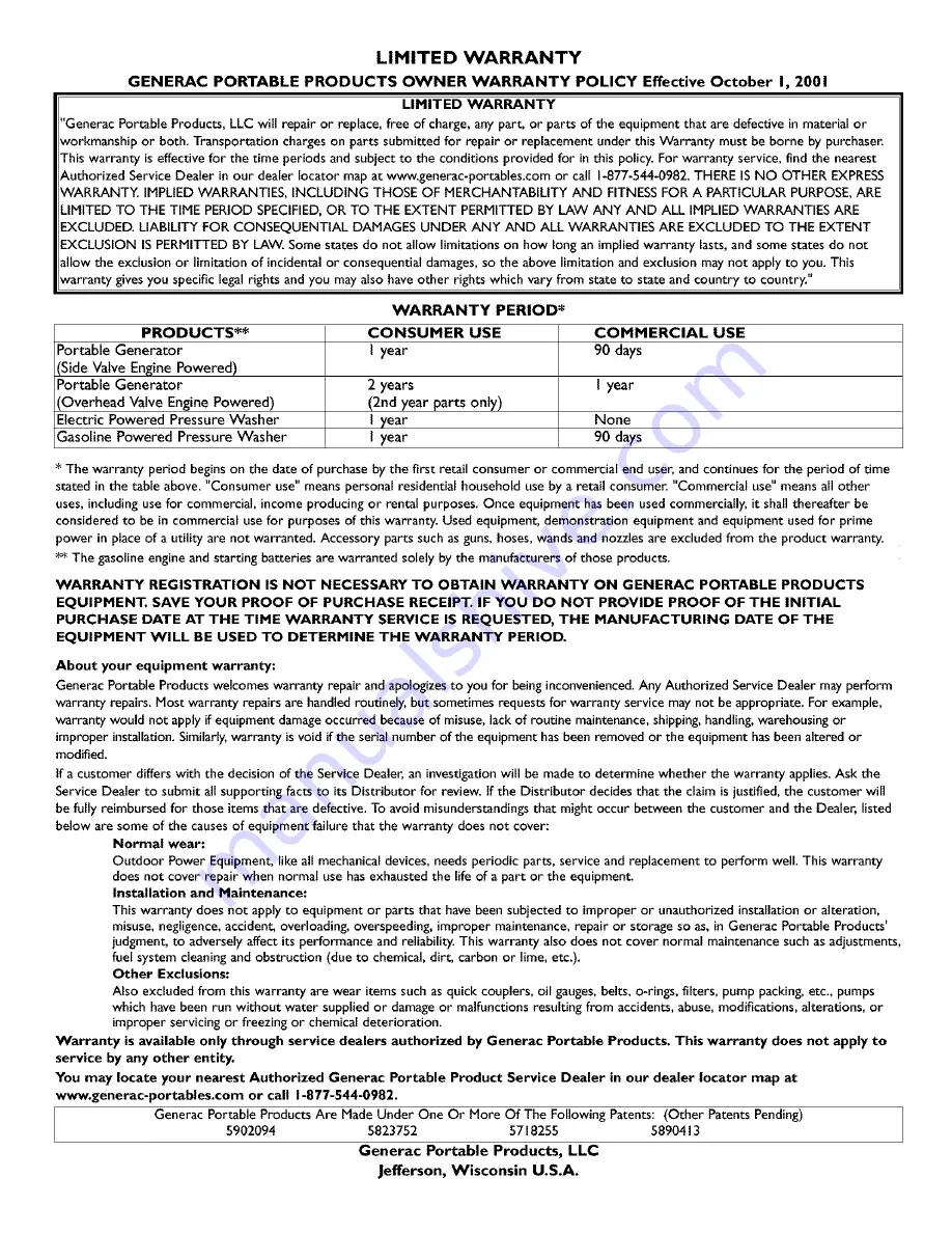 Generac Portable Products 1539-0 Owner'S Manual Download Page 36